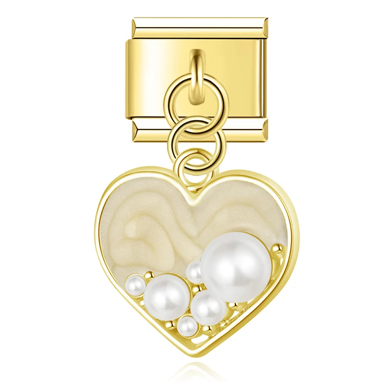 Pearl Heart and Flower Gold Dangle Italian Charms - Image 10