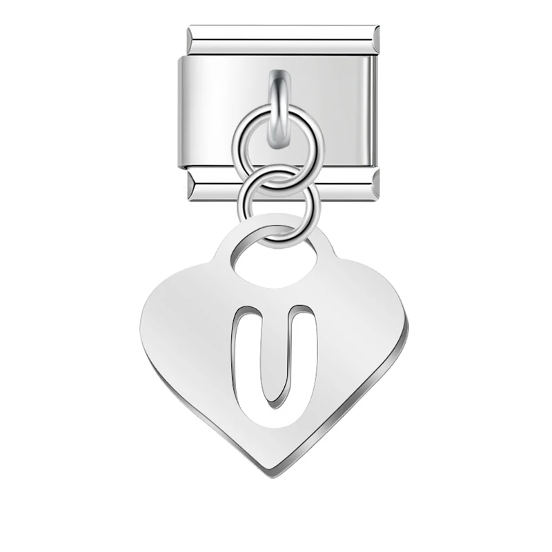 Silver Heart Initial Dangle Italian Charms - Image 4