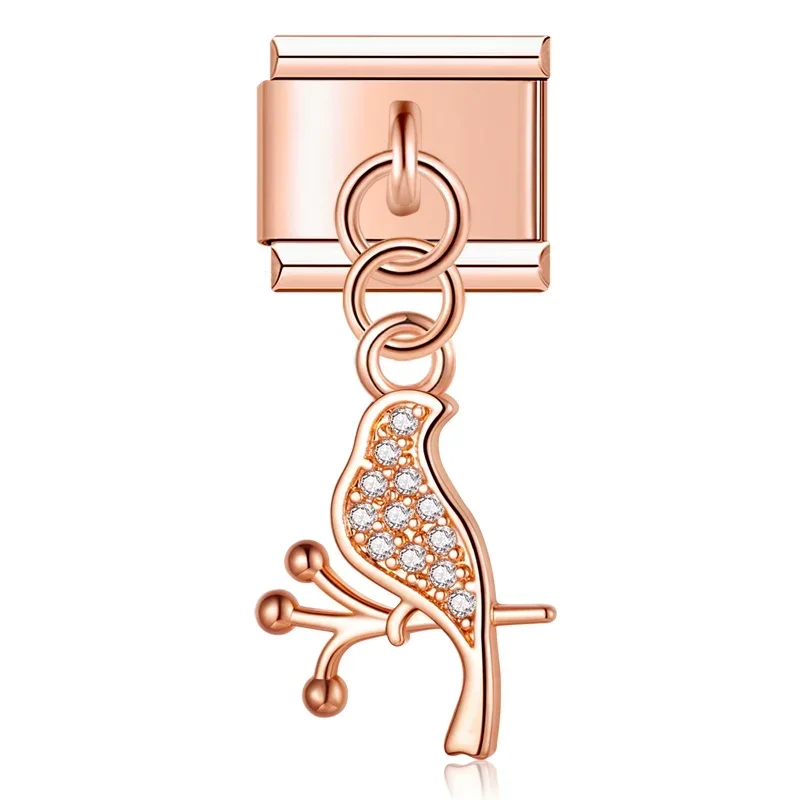 Crystal Bird, Peacock and Snake Dangle Italian Charms - Image 6
