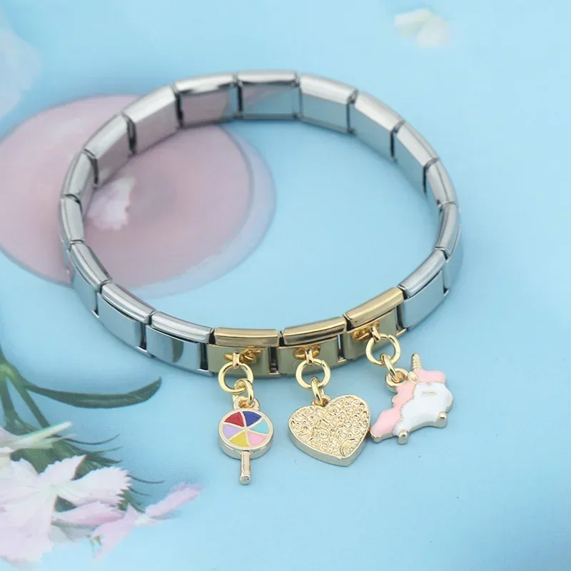 Gold Heart, Unicorn and Bell Dangle Charms - Image 2