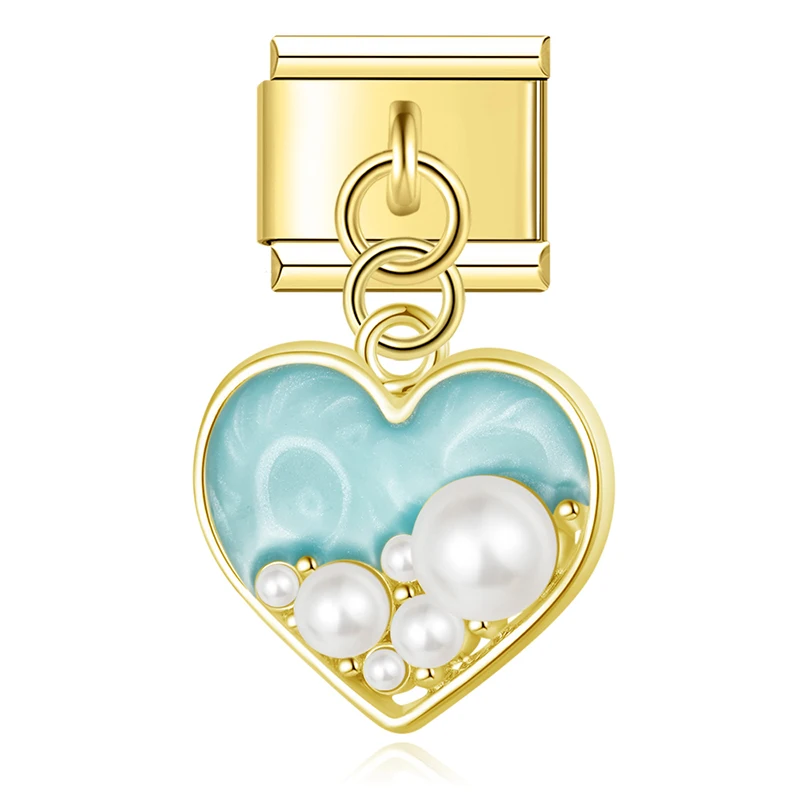 Pearl Heart and Flower Gold Dangle Italian Charms - Image 12