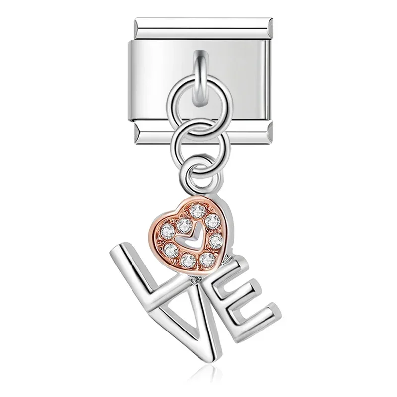 Rose Gold and Silver Love Dangle Italian Charms - Image 13