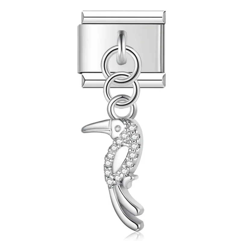 Crystal Bird, Peacock and Snake Dangle Italian Charms - Image 10