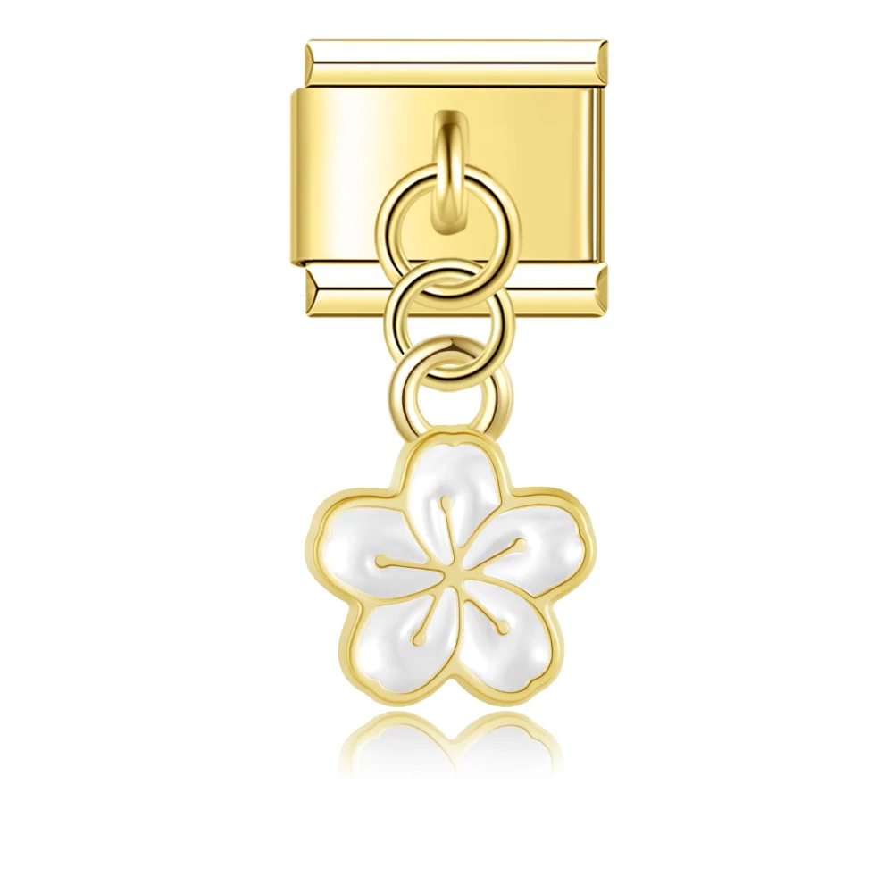 Pearl Heart and Flower Gold Dangle Italian Charms - Image 4