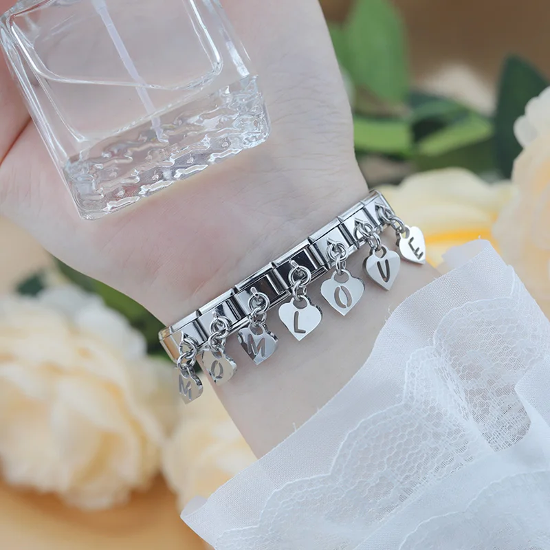 Silver Heart Initial Dangle Italian Charms