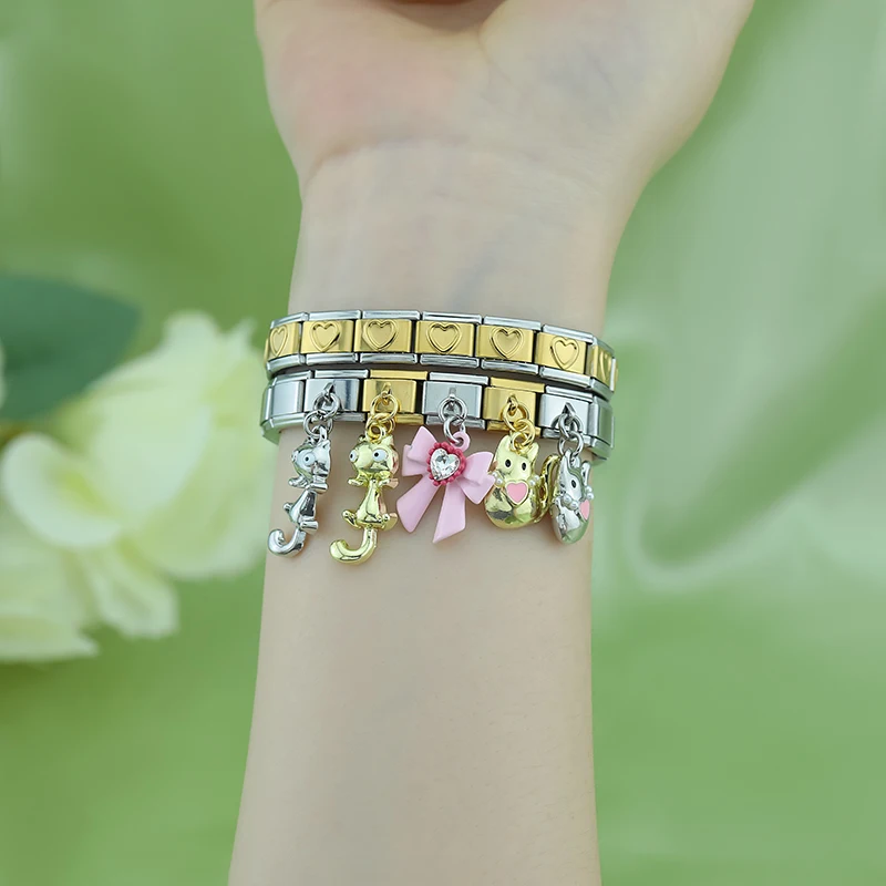 Cat and Bow Dangle Italian Charms