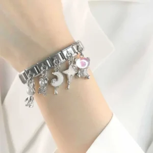 Pearl Bear and Moon Dangle Italian Charms