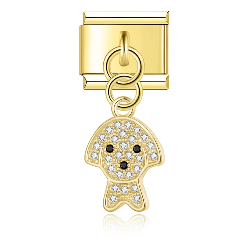 Crystal Flower and Puppy Dangle Italian Charms - Image 9
