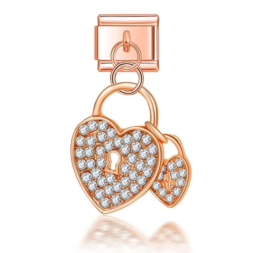 Rose Gold and Silver Love Dangle Italian Charms - Image 7