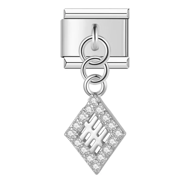 Silver Crystal Symbol Dangle Italian Charms - Image 27