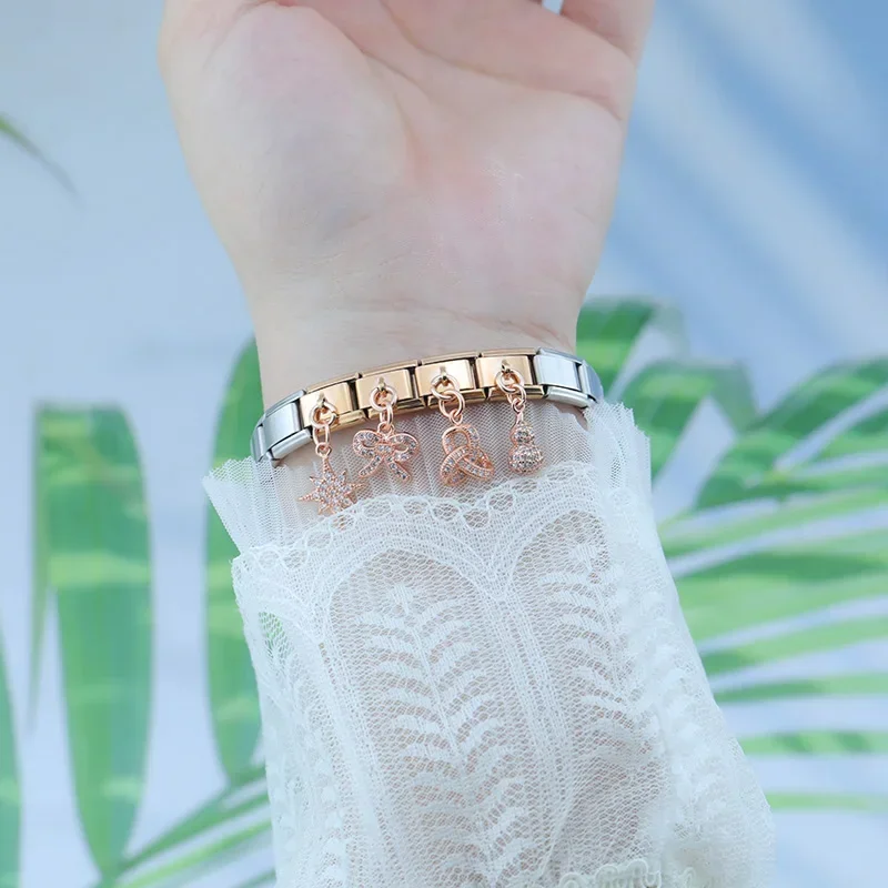 Rose Gold Crystal Symbol Dangle Italian Charms - Image 3