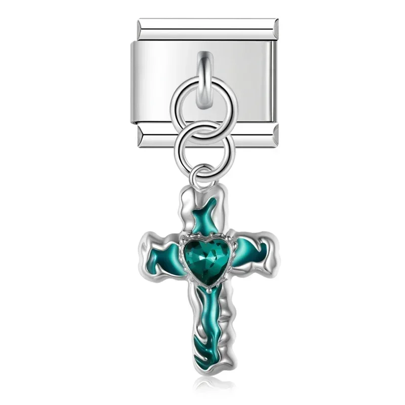 Cross, Pearl and Crystal Dangle Italian Charms - Image 6