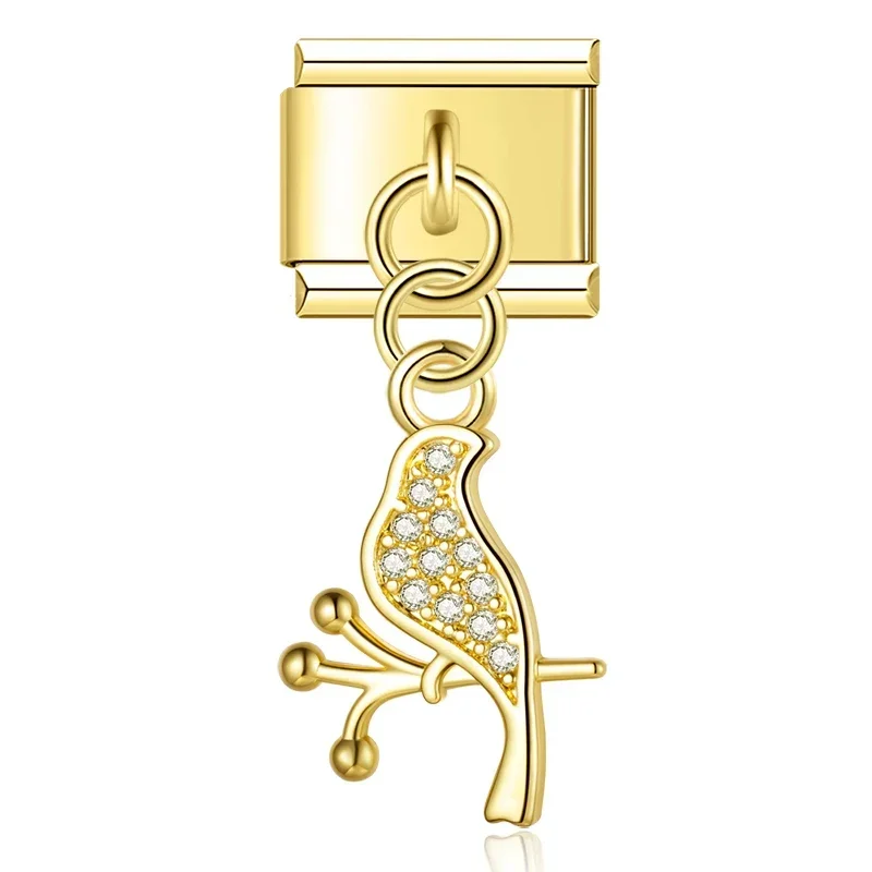 Crystal Bird, Peacock and Snake Dangle Italian Charms - Image 7
