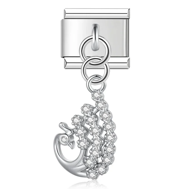 Crystal Bird, Peacock and Snake Dangle Italian Charms - Image 14
