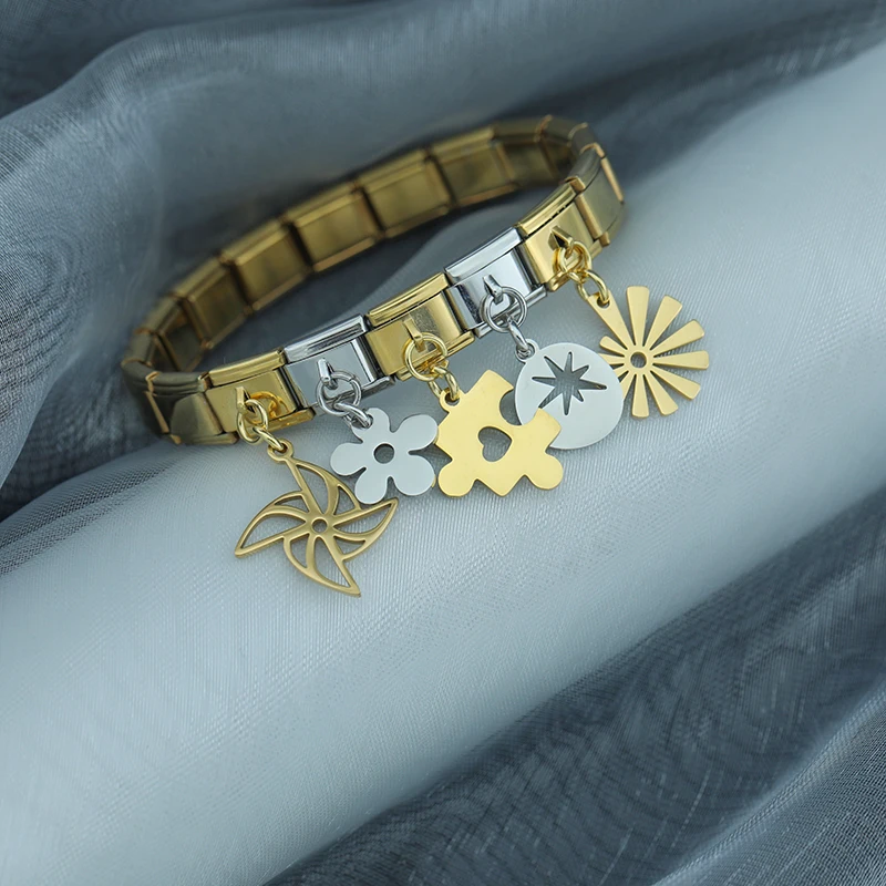Flower, Mushroom and Puzzle Dangle Italian Charms - Image 2