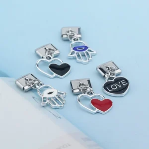 Love Heart and Hamsa Dangle Italian Charms