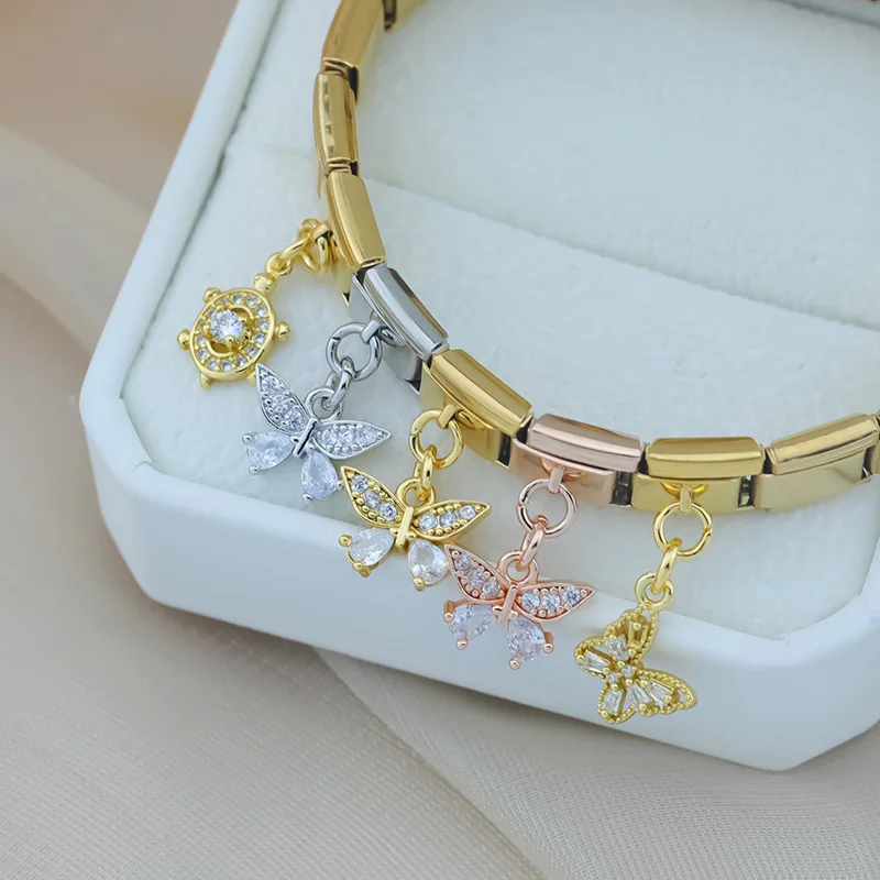 Crystal Butterfly and Turtle Dangle Italian Charms - Image 3