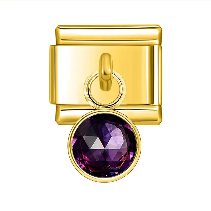 Gold Birthstone Crystal Dangle Italian Charm - Image 4