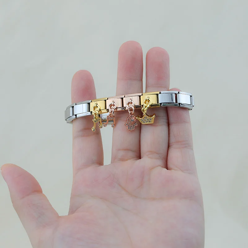 Crystal Crown, Hamsa and Music Note Dangle Italian Charms - Image 2
