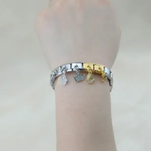 Crystal Crown, Hamsa and Music Note Dangle Italian Charms