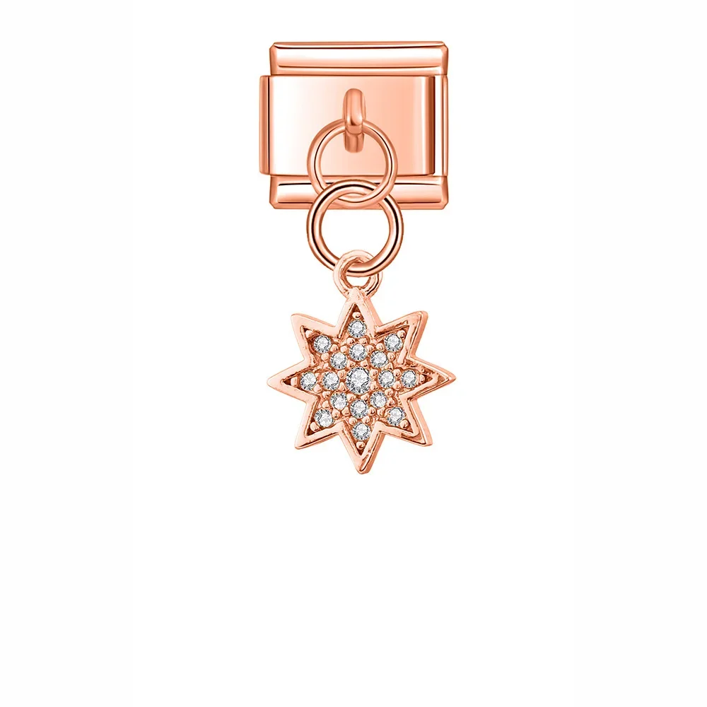 Crystal Snowflake, Key and Safety Pin Dangle Italian Charms - Image 5