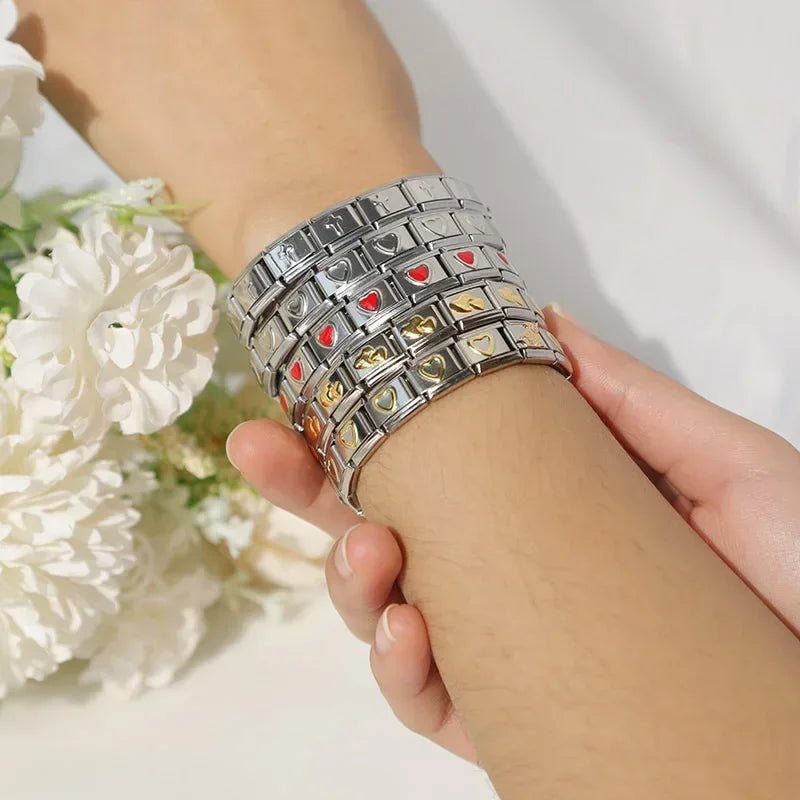 Italian charm bracelet worn on the wrist
